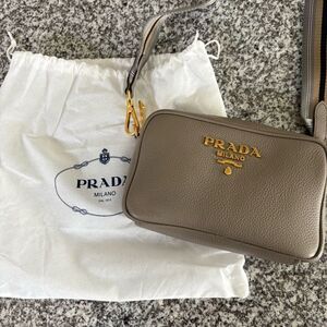 Prada Gray Leather Crossbody Bag with Colorful Strap
